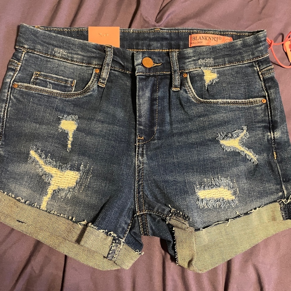 NWT BlankNYC Girls Fold‎ Over Distressed Jean Shorts Sz 14 Basic Casual Travel